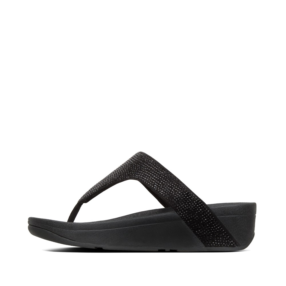 Fitflop Womens Sandals Black - Lottie Shimmercrystal Toe-post - PI7204531